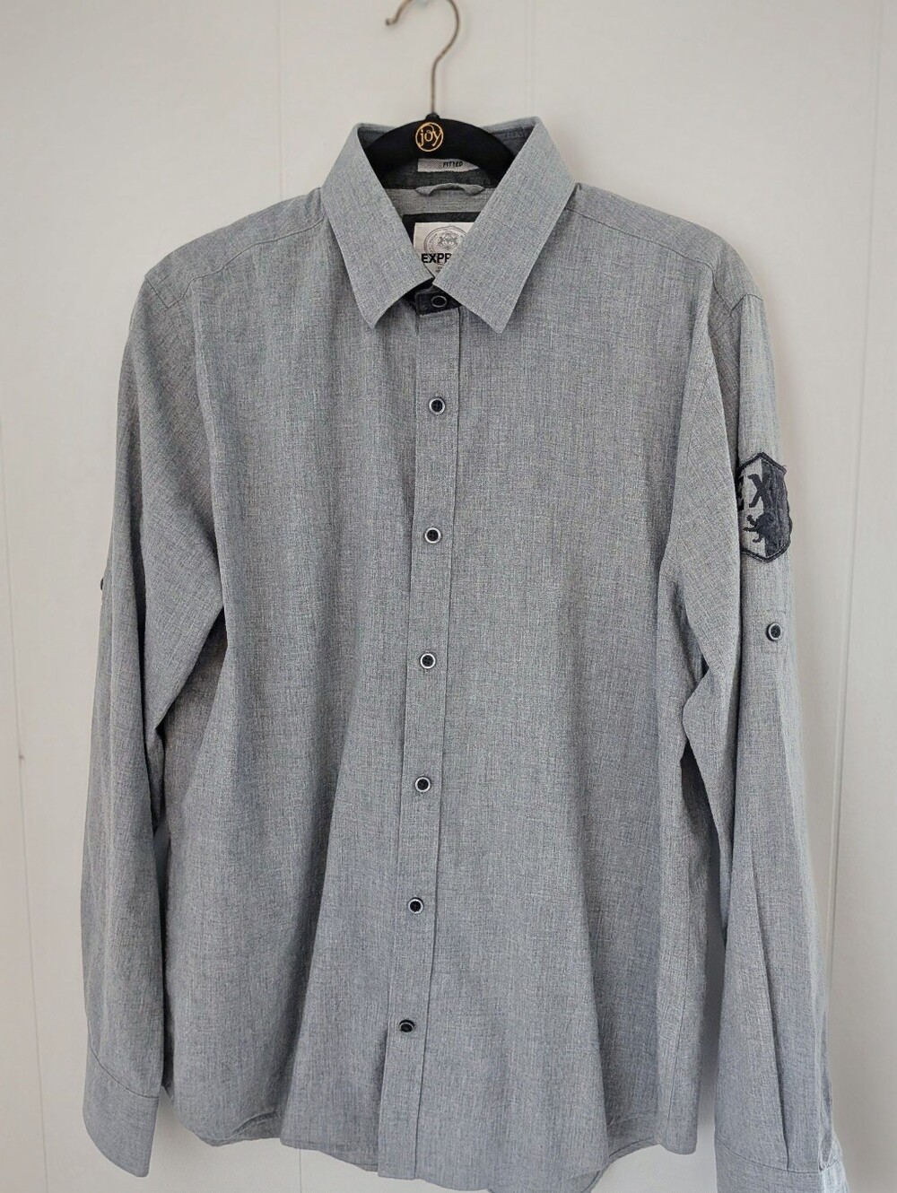 Express Men's Button-Up Chambray Gray Long Sleeve Shirt